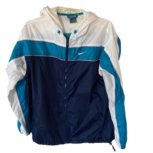 Nike jacket size L Blue/white/turquoise color with silver reflective strip - Picture 1 of 6